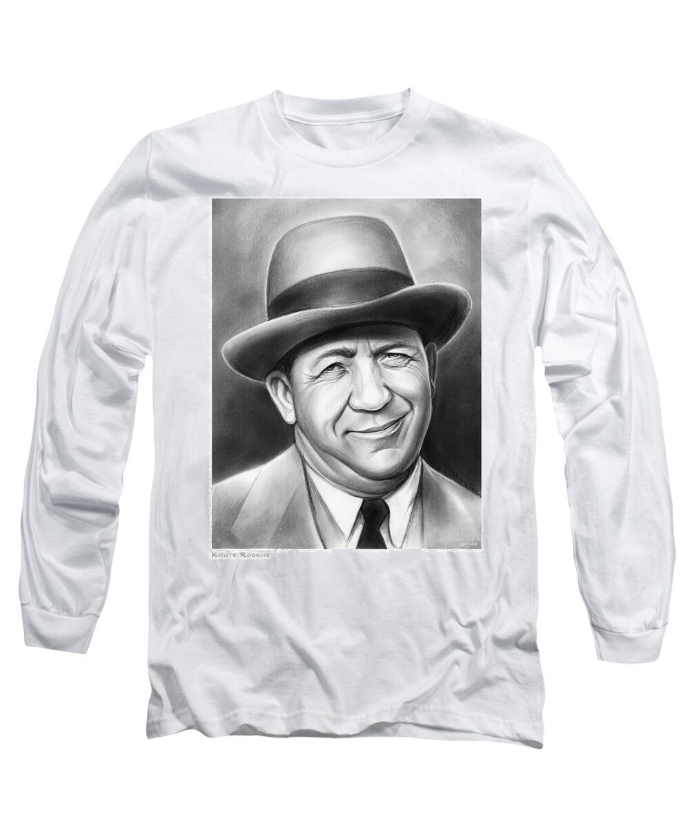 Knute Rockne Long Sleeve T-Shirt featuring the drawing Knute by Greg Joens