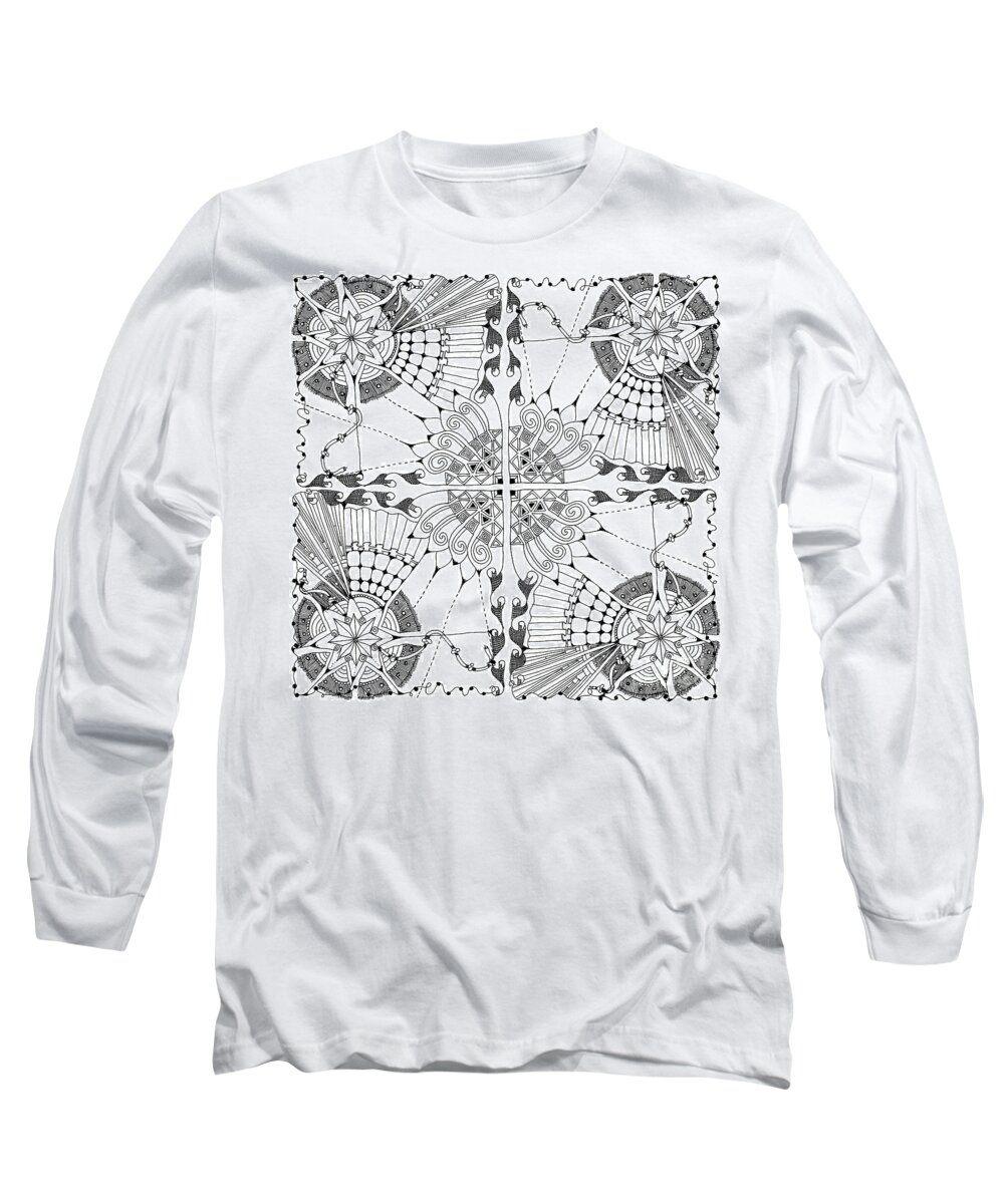 Zentangle Design With Various Patterns Doodles Repeat Patterns Long Sleeve T-Shirt featuring the tapestry - textile Lace by Ruth Dailey