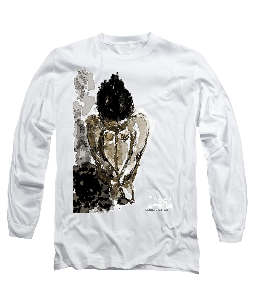 Lady Long Sleeve T-Shirt featuring the digital art Lady Sitting by Shelley Jones