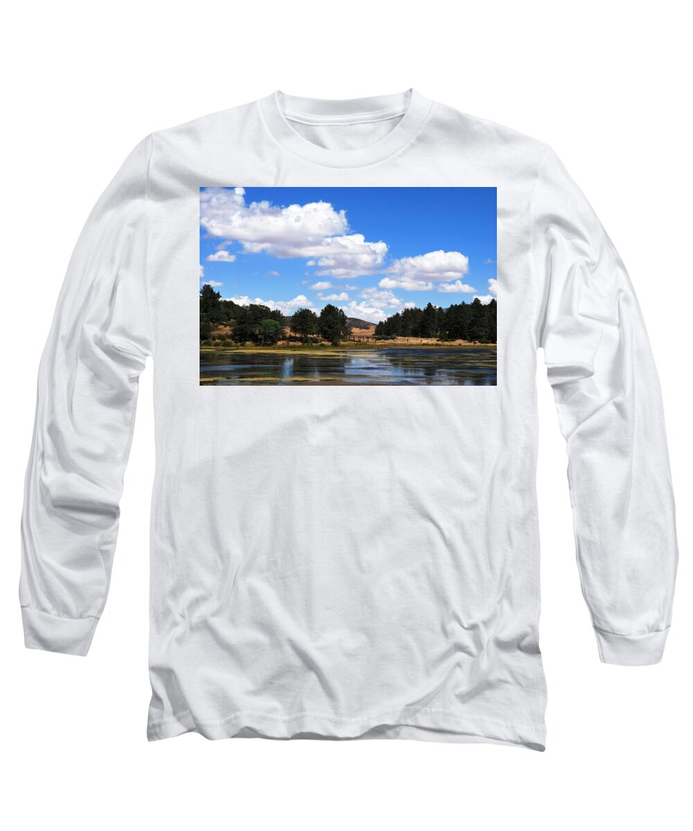 Tree Long Sleeve T-Shirt featuring the photograph Lake Cuyamac Landscape and Clouds by Matt Quest