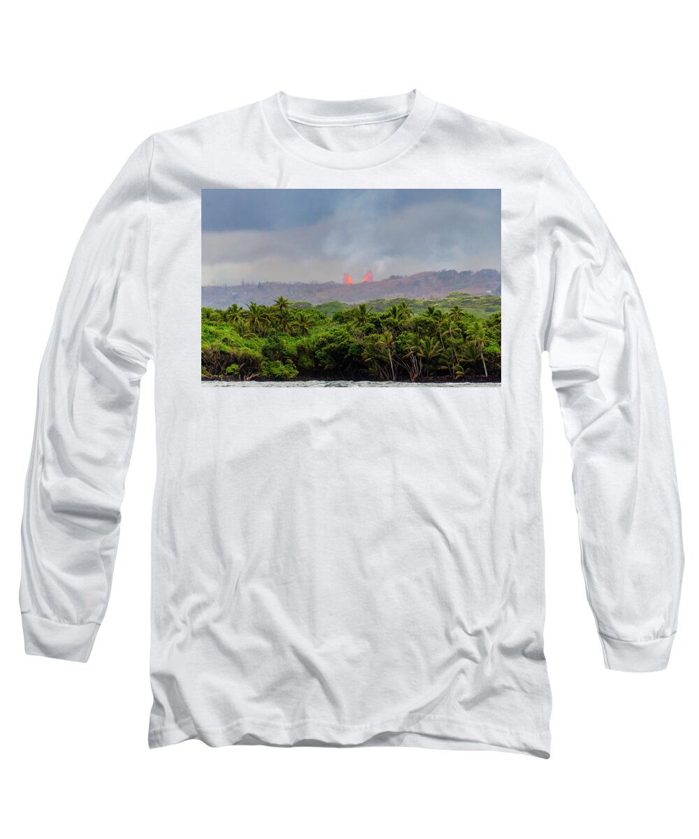 Lava Long Sleeve T-Shirt featuring the photograph Lava Fountain by Daniel Murphy
