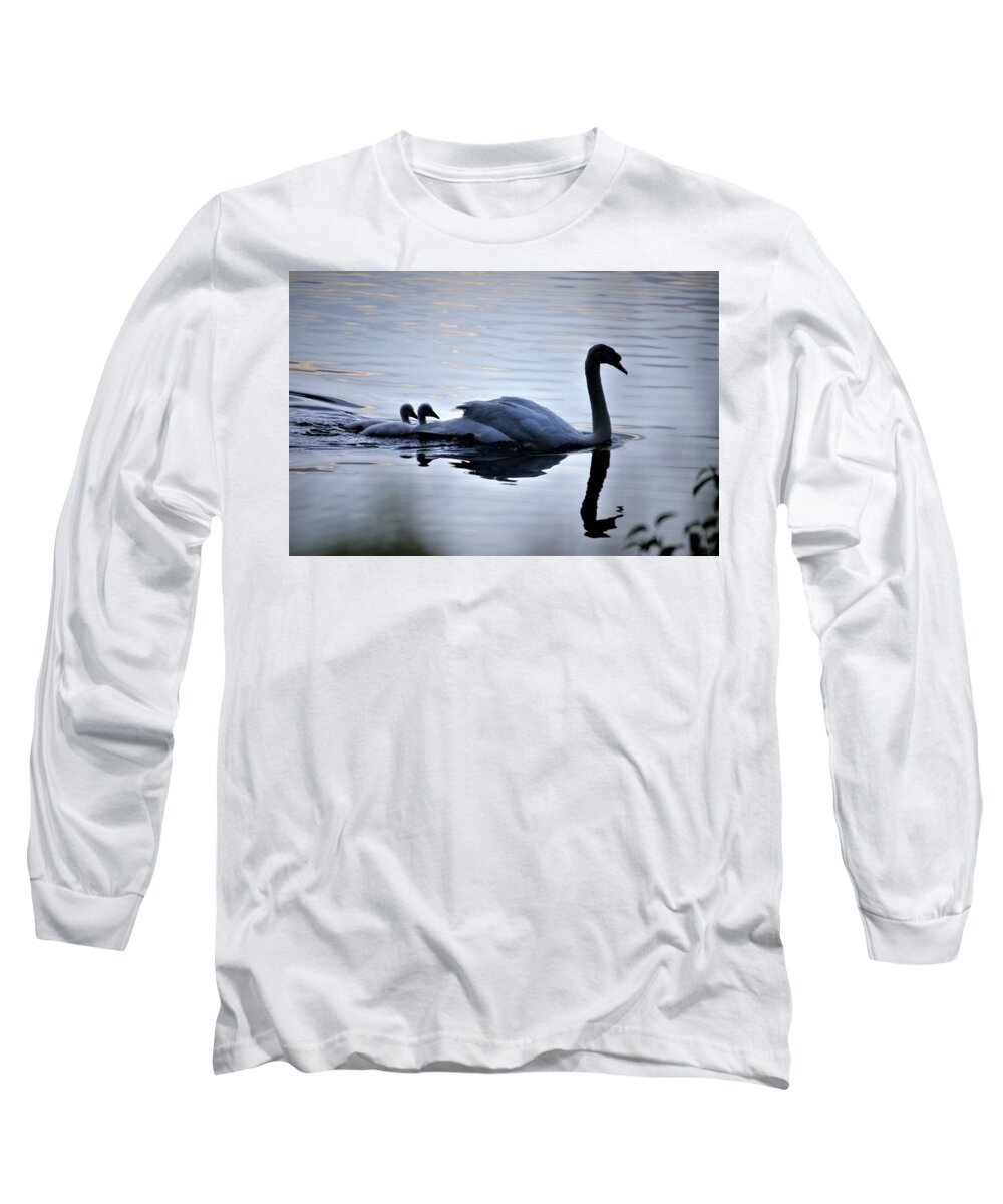Swans Long Sleeve T-Shirt featuring the photograph Leading the Way by Chuck Brown