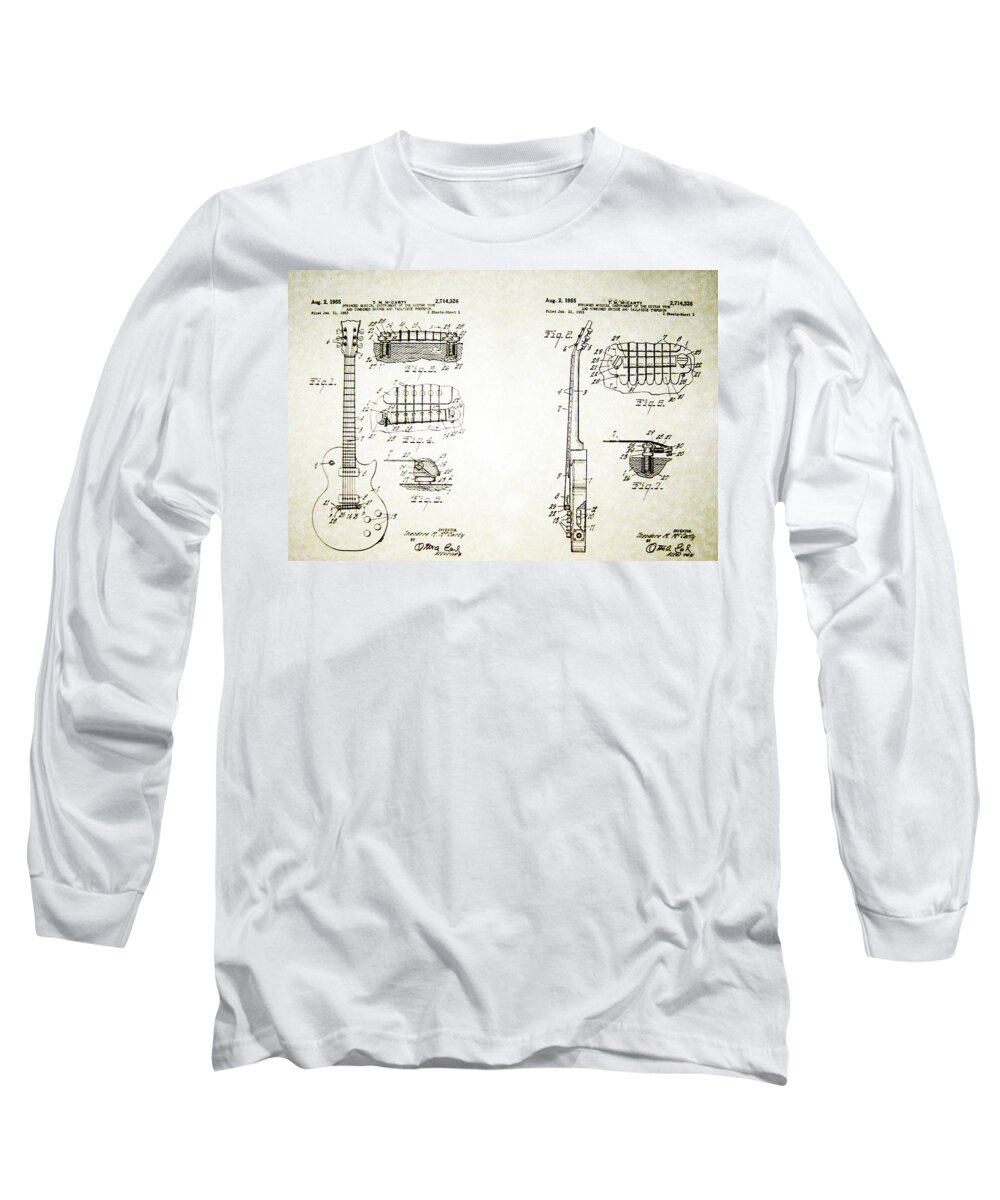 Ted Long Sleeve T-Shirt featuring the photograph Les Paul Guitar Patent 1955 by Bill Cannon