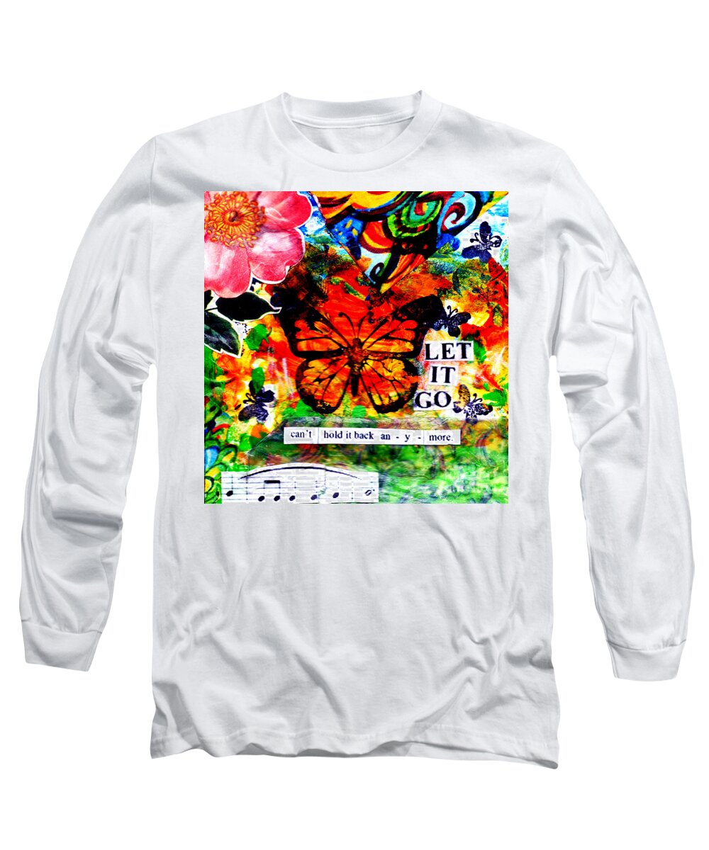 Monarch Long Sleeve T-Shirt featuring the mixed media Let It Go by Genevieve Esson
