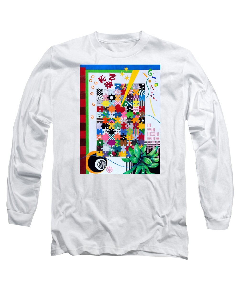 Abstract Long Sleeve T-Shirt featuring the painting Life Is a Puzzle by Thomas Gronowski
