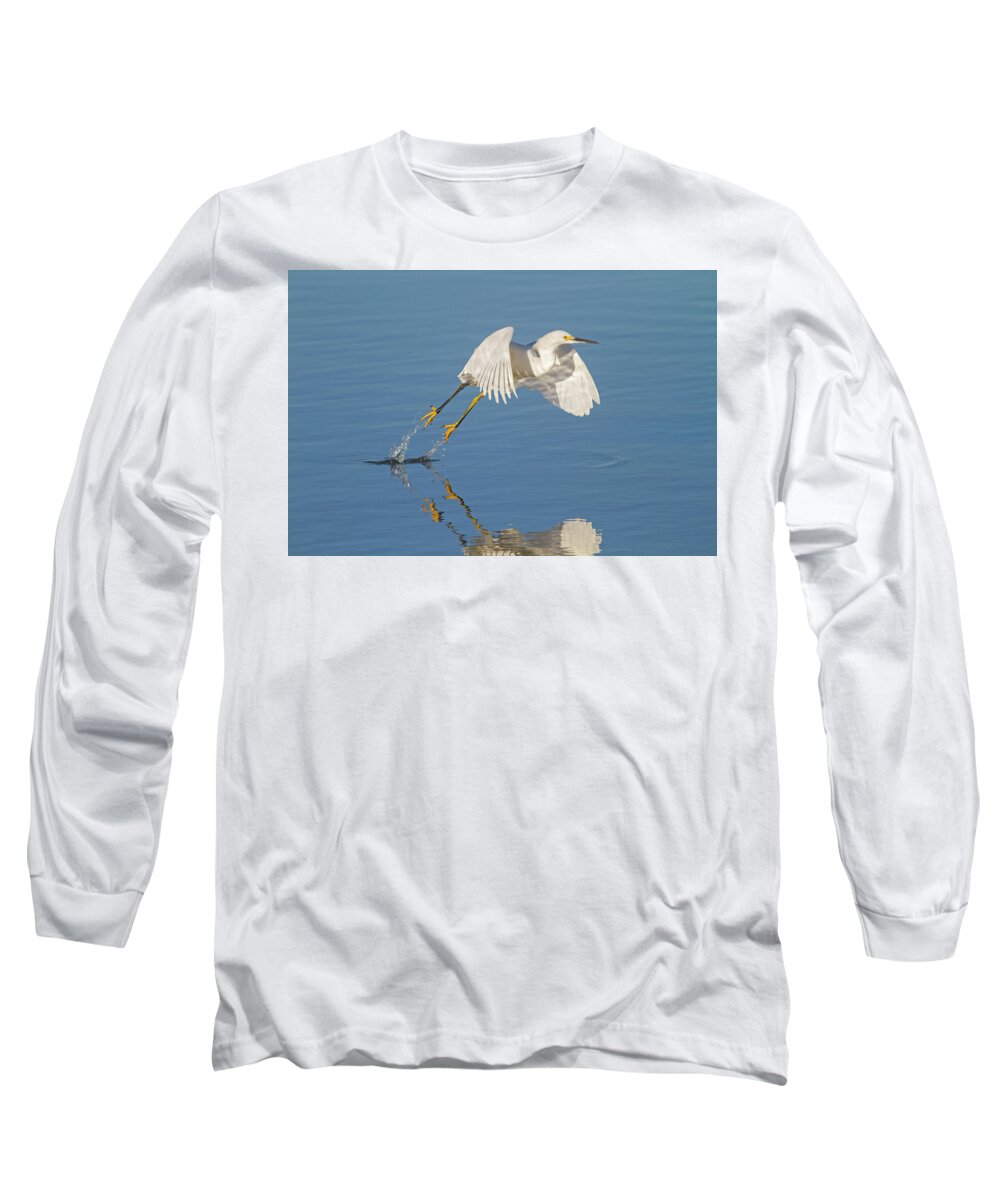 Egret Long Sleeve T-Shirt featuring the photograph Lift Off- Snowy Egret by Mark Miller