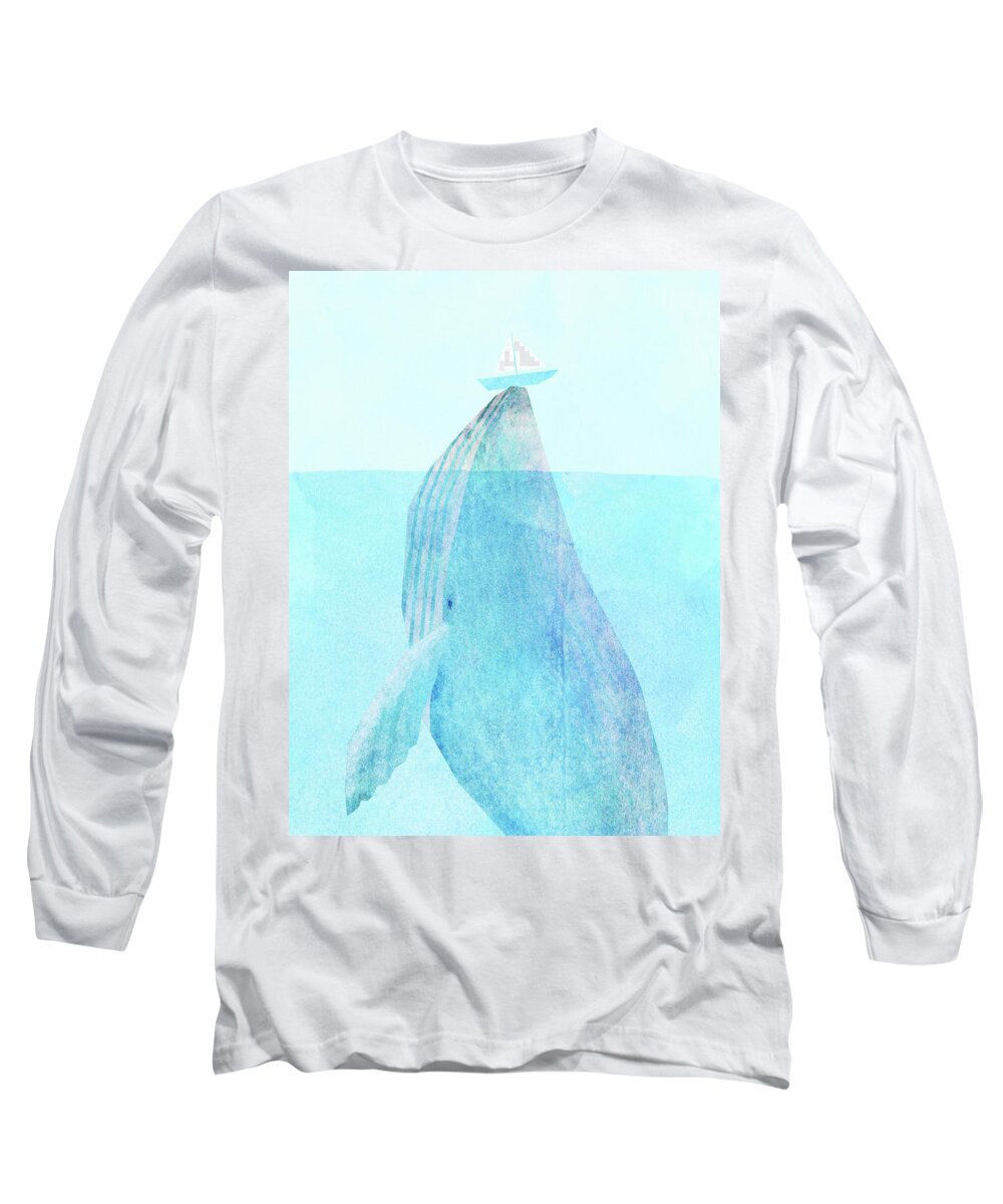 Whale Long Sleeve T-Shirt featuring the drawing Lift option by Eric Fan