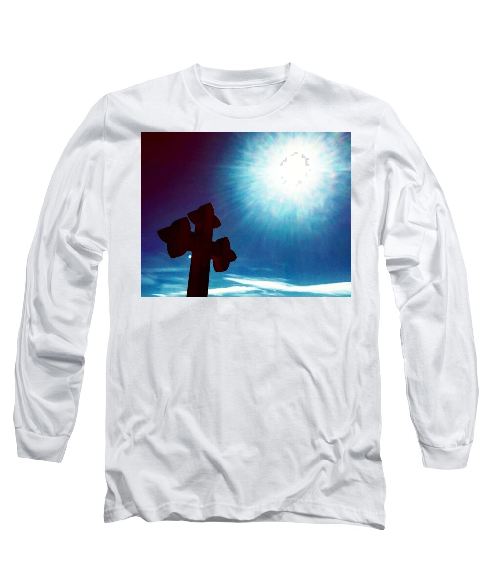 Cross Long Sleeve T-Shirt featuring the photograph Light and Shadow Clash by Michael Oceanofwisdom Bidwell