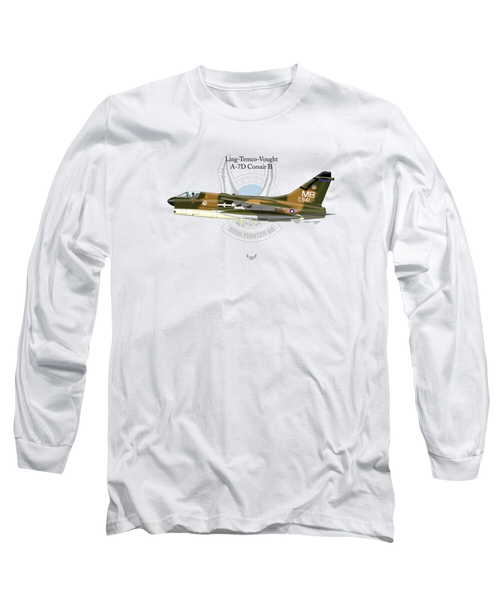 Ling Long Sleeve T-Shirt featuring the digital art Ling-Temco-Vaught A-7D Corsair by Arthur Eggers