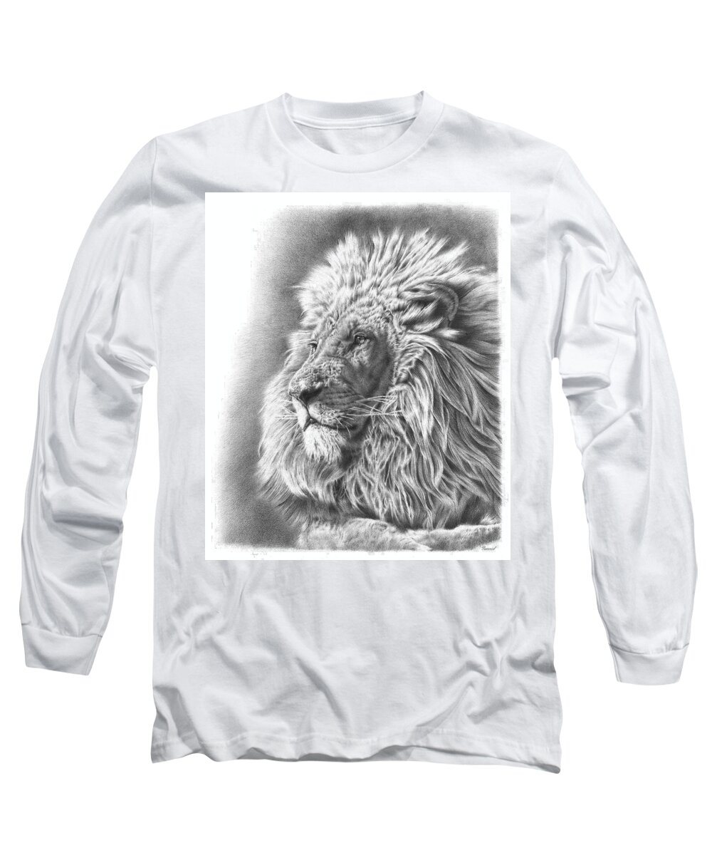 Lion Long Sleeve T-Shirt featuring the drawing Lion King by Casey 'Remrov' Vormer