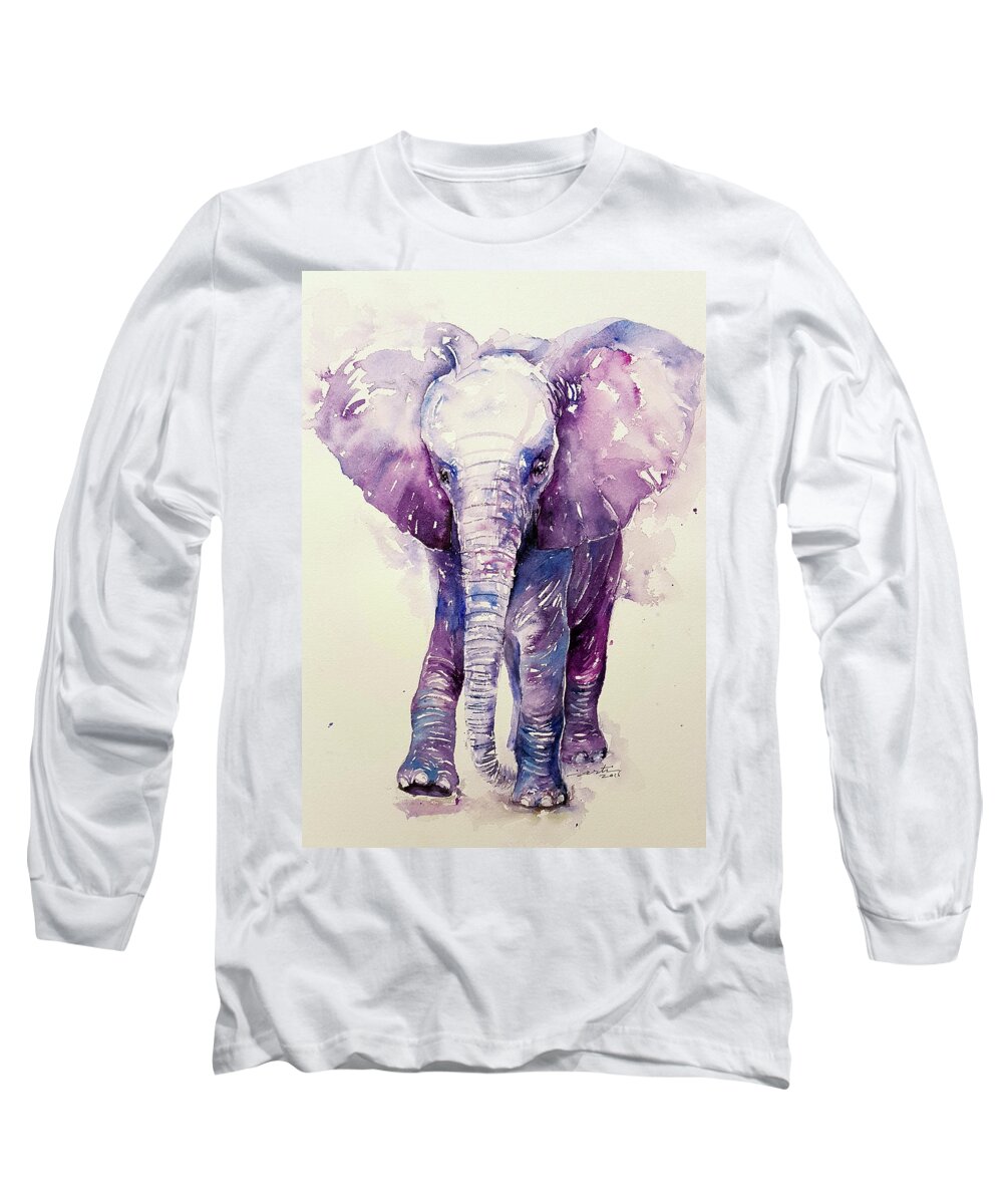 Elephant Long Sleeve T-Shirt featuring the painting Lit'l BoBo by Arti Chauhan