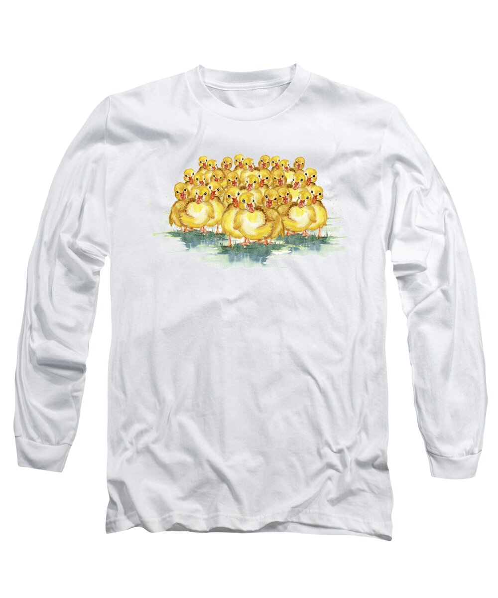 Little Duck Family Long Sleeve T-Shirt featuring the painting Little Duck Family by Melly Terpening