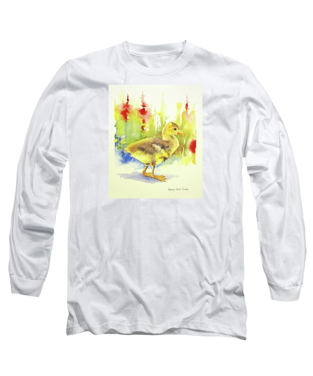 Duck Long Sleeve T-Shirt featuring the painting Little Yellow Duck by Brenda Beck Fisher
