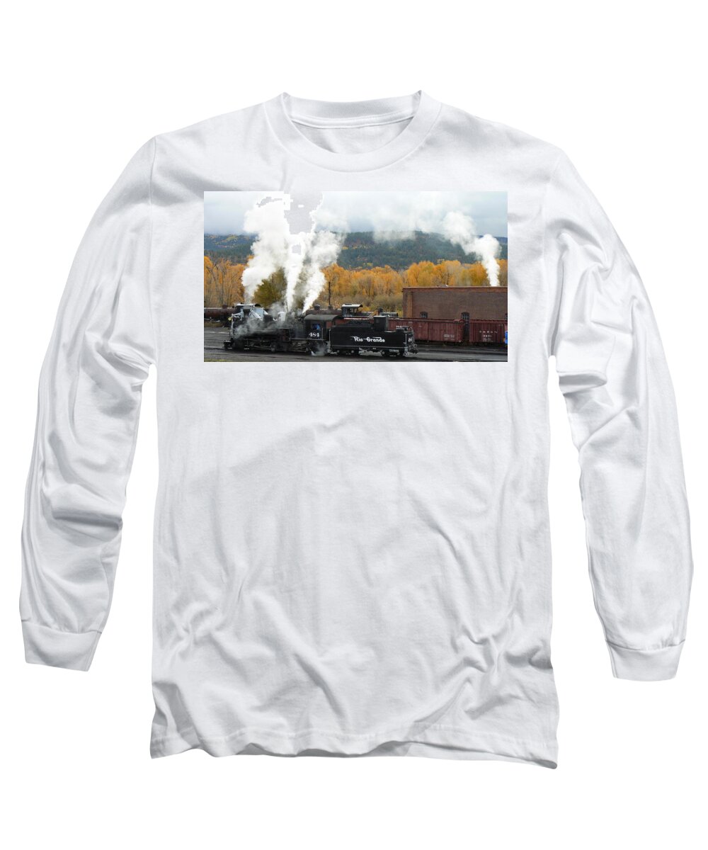 New Mexico Long Sleeve T-Shirt featuring the photograph Locomotive at Chama by Scott Rackers