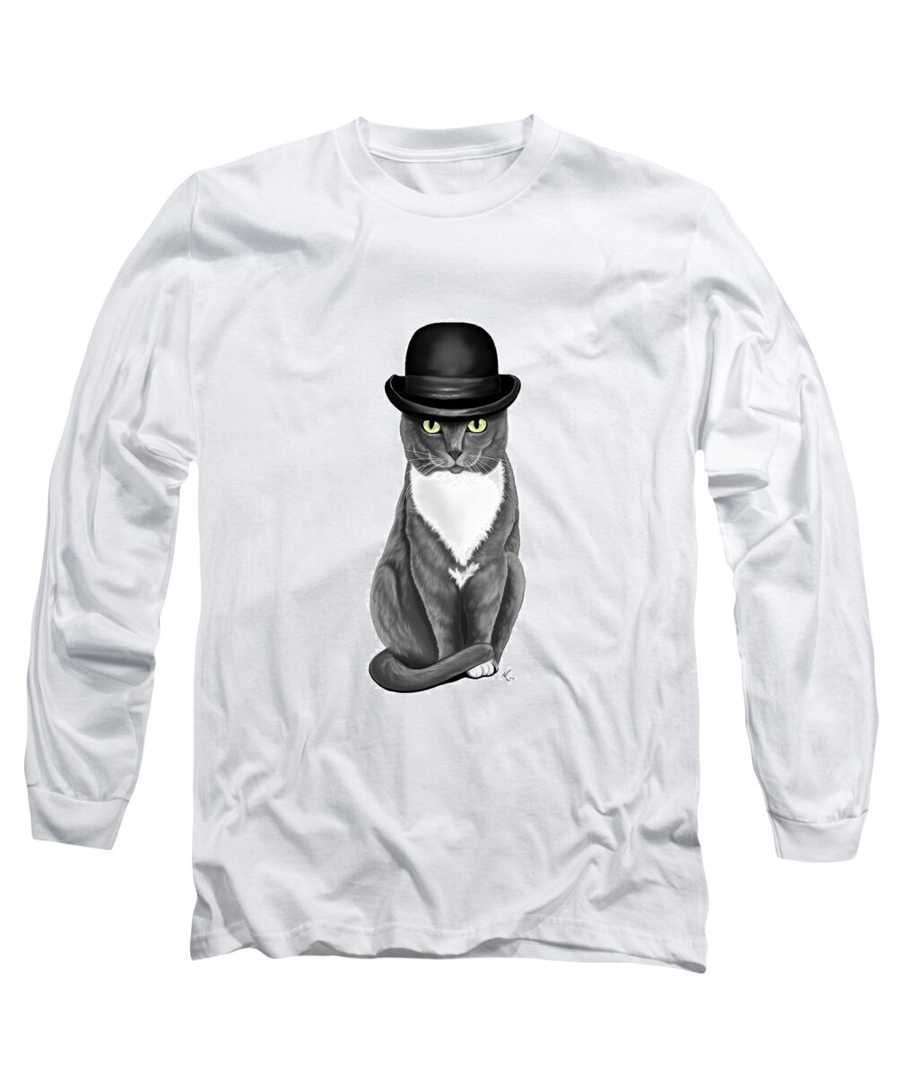 Cat Long Sleeve T-Shirt featuring the digital art Lola with the Bowler by Norman Klein