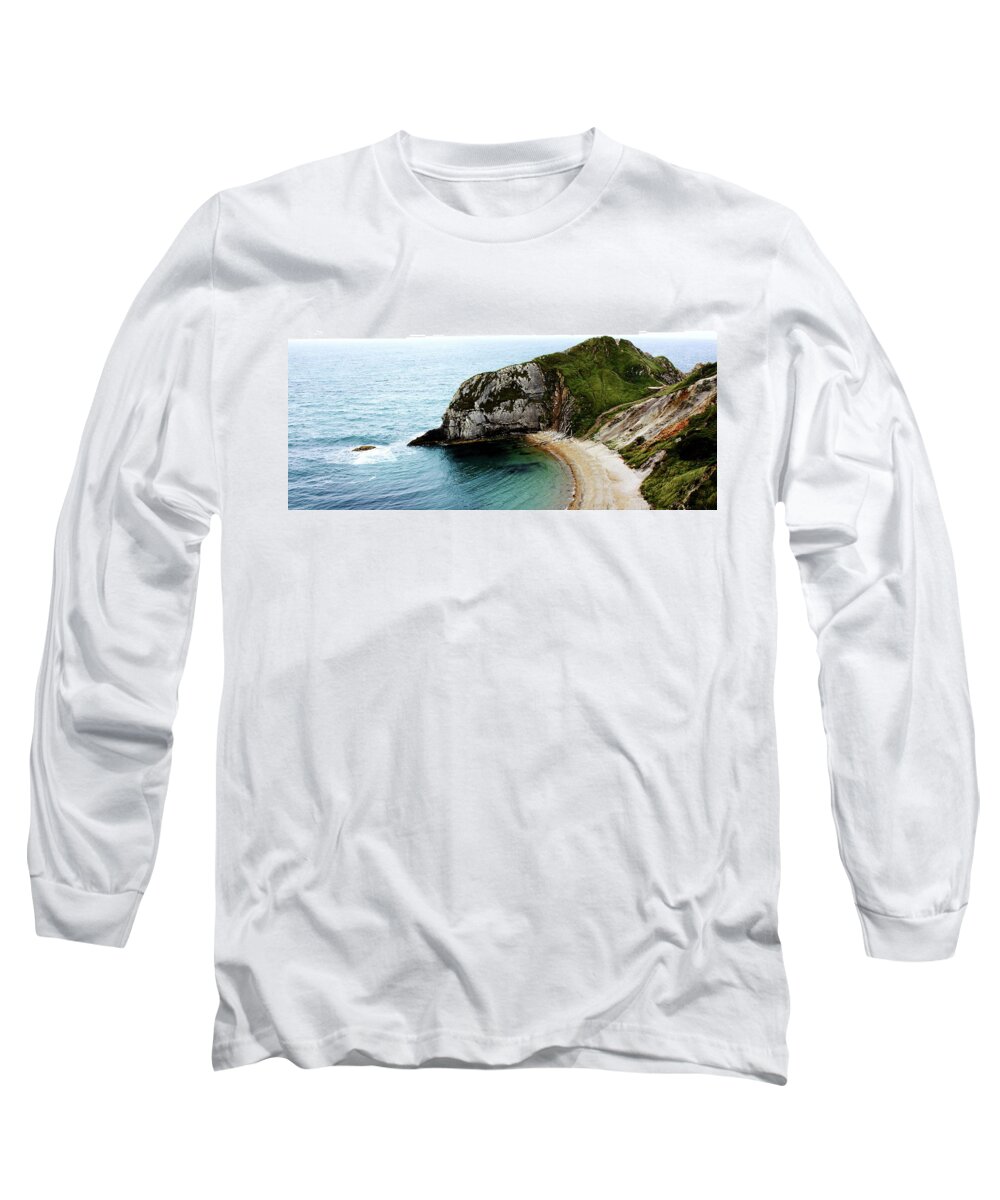 Cove Beach Sea Sand Jurassic Coast Cliffs Waves World Heritage Site English Channel Rocks Misty Long Sleeve T-Shirt featuring the photograph Lonely Cove by Jeff Townsend
