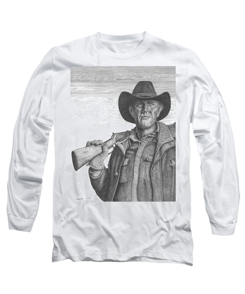 Longmire Long Sleeve T-Shirt featuring the drawing Longmire by Lawrence Tripoli