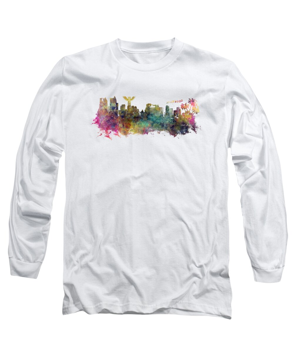 Los Angeles Long Sleeve T-Shirt featuring the digital art Los Angeles skyline by Justyna Jaszke JBJart