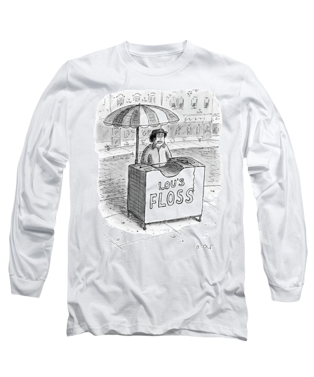 Lou's Floss Long Sleeve T-Shirt featuring the drawing Lous Floss by Roz Chast
