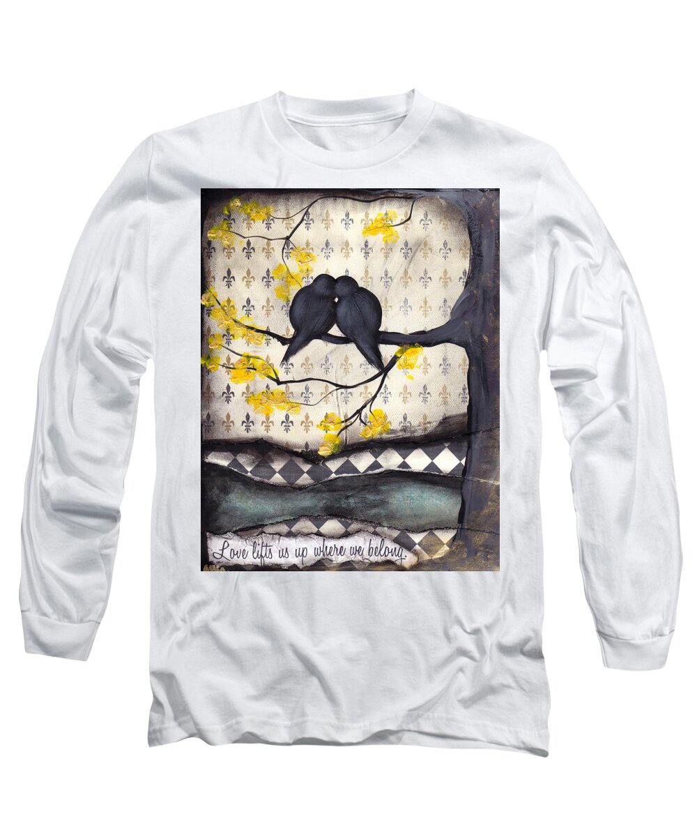 Birds Long Sleeve T-Shirt featuring the painting Love lifts us up where we belong by Abril Andrade