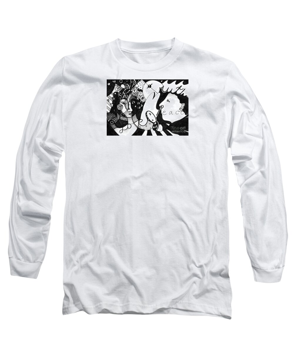 Values Long Sleeve T-Shirt featuring the drawing Love Truth Peace by Helena Tiainen