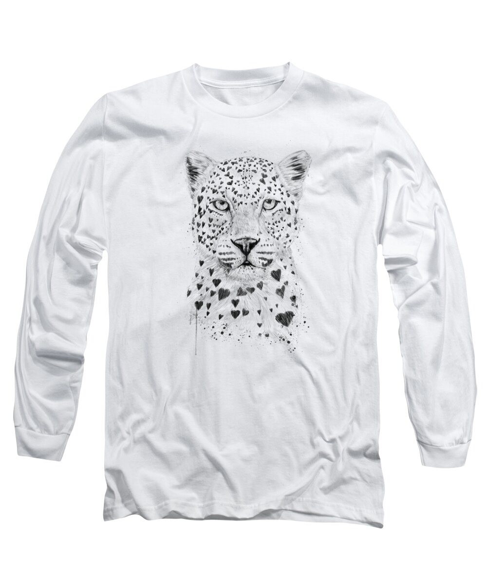 Leopard Long Sleeve T-Shirt featuring the drawing Lovely leopard by Balazs Solti