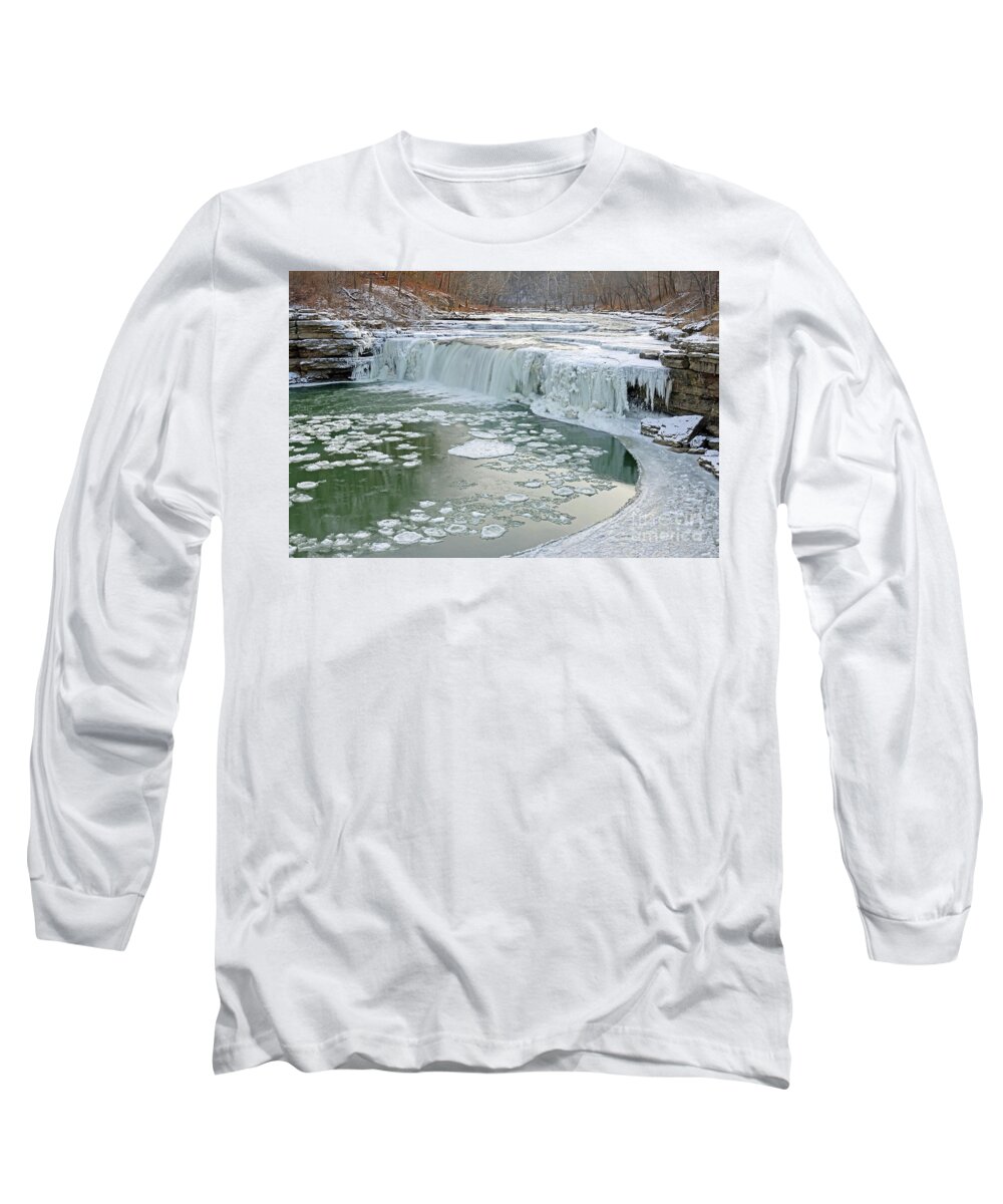 Ice Long Sleeve T-Shirt featuring the photograph Lower Cataract Falls, Indiana by Steve Gass