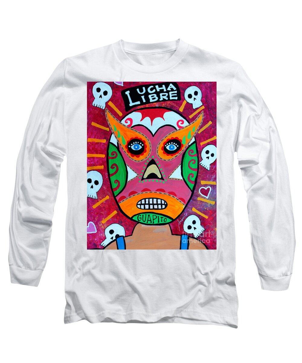 Lucha Libre Long Sleeve T-Shirt featuring the painting Lucha Libre by Pristine Cartera Turkus