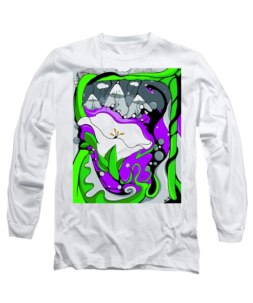 Flower Long Sleeve T-Shirt featuring the drawing Luna by Craig Tilley