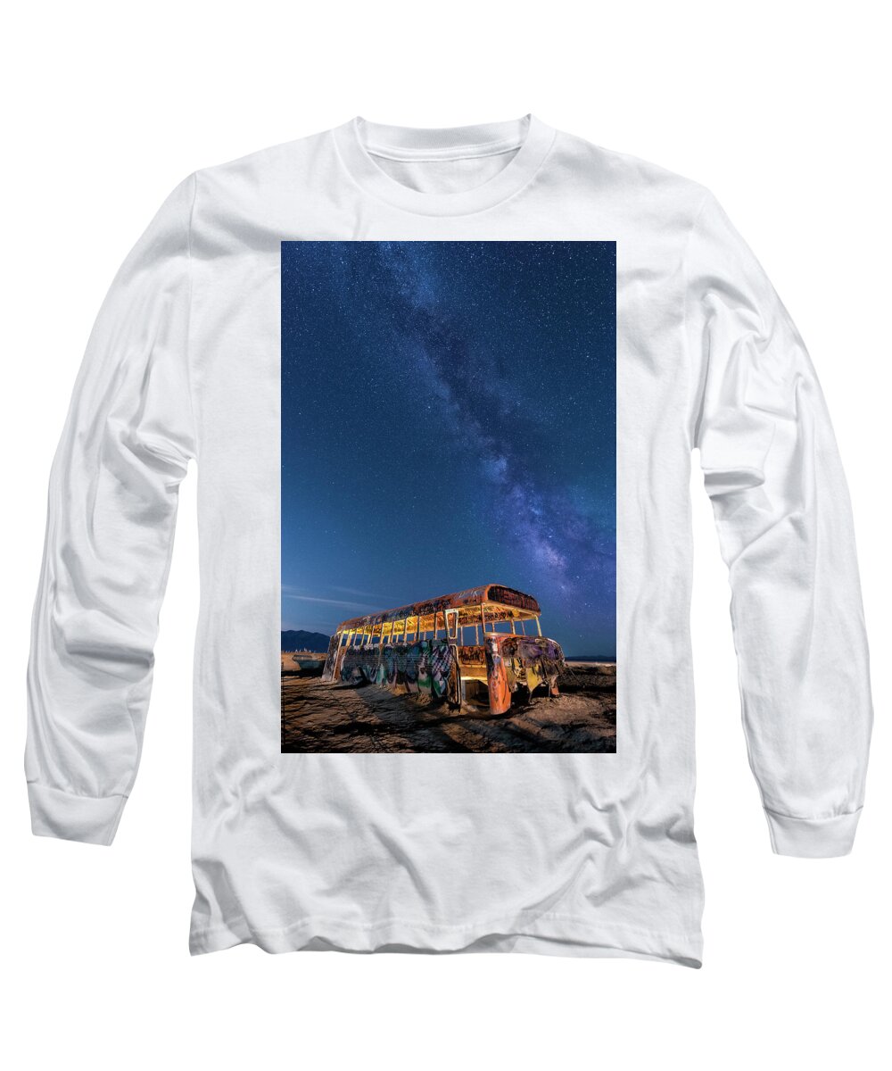 School Bus Long Sleeve T-Shirt featuring the photograph Magic Milky Way Bus by Michael Ash
