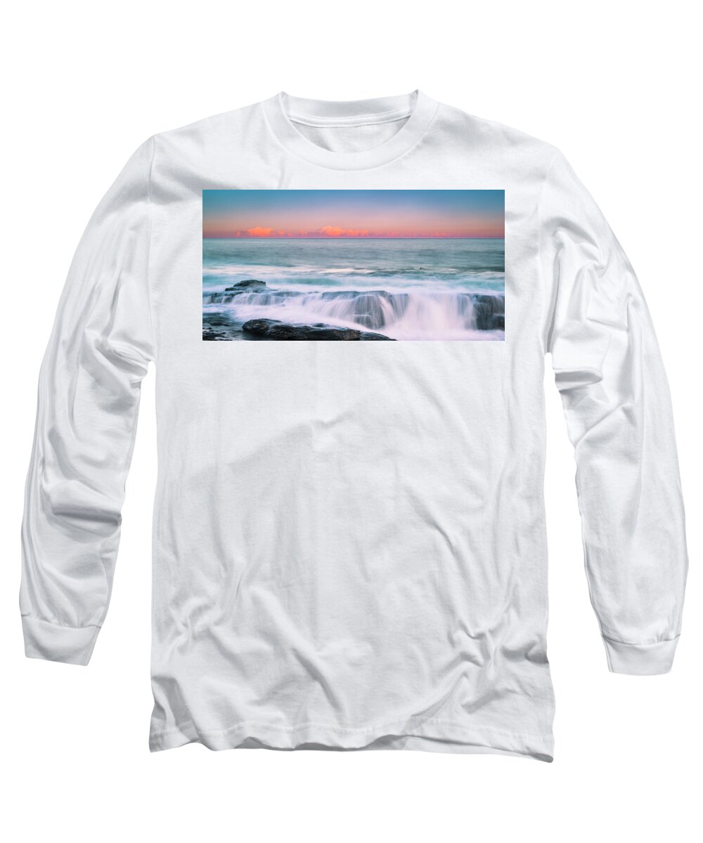 Maine Long Sleeve T-Shirt featuring the photograph Maine Rocky Coastal Sunset Panorama by Ranjay Mitra