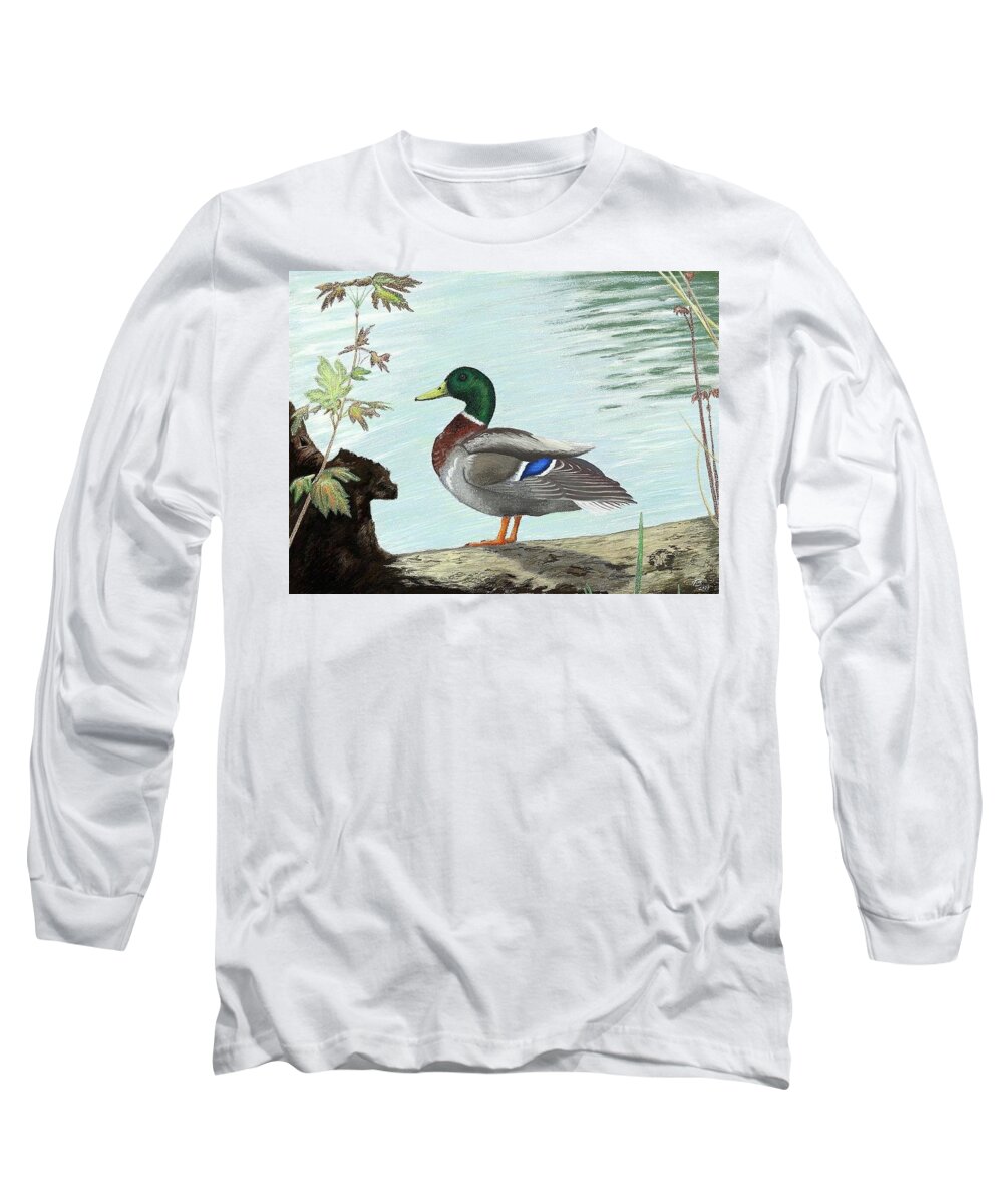 Duck Long Sleeve T-Shirt featuring the digital art Mallard 2010 by Troy Stapek