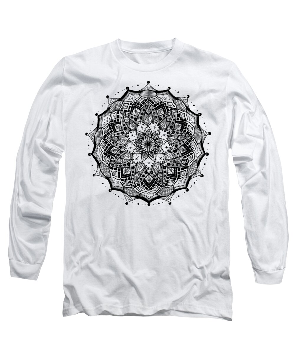 Mandala Long Sleeve T-Shirt featuring the drawing Mandala #15 - Shades of Beauty by Eseret Art