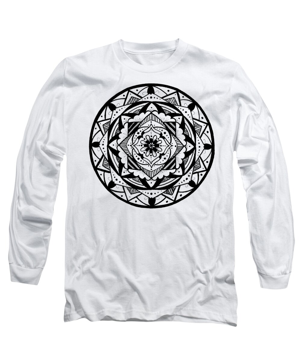 Mandala Long Sleeve T-Shirt featuring the drawing Mandala #3 - Lacy Layers by Eseret Art