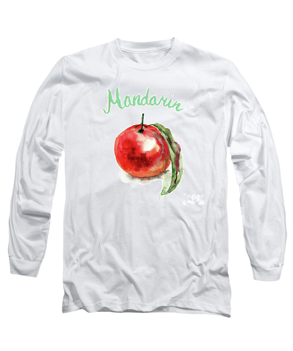 Background Long Sleeve T-Shirt featuring the painting Mandarin fruits by Regina Jershova