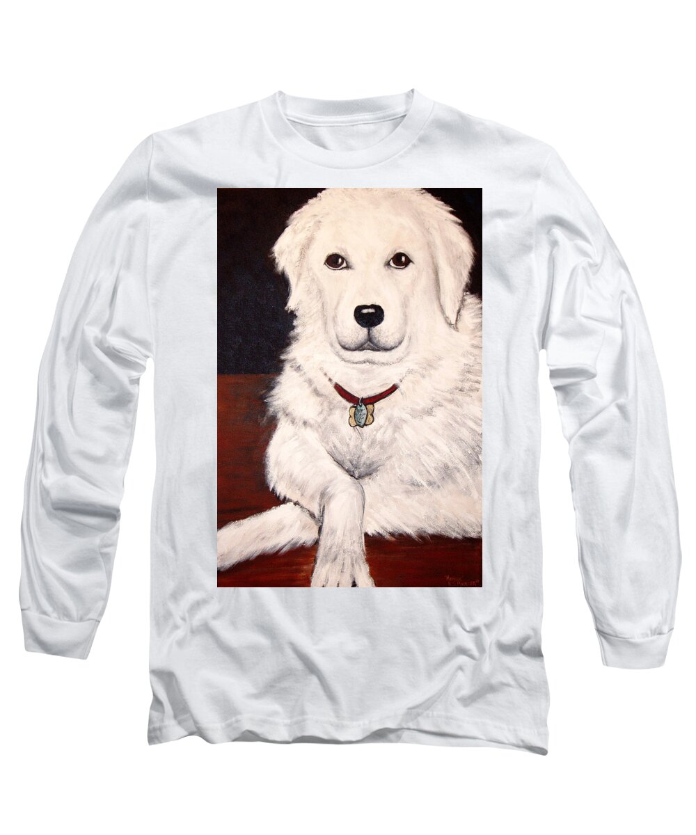 Dog Long Sleeve T-Shirt featuring the painting Matisse- Portrait of a Hungarian Kuvasz by Nancy Mueller
