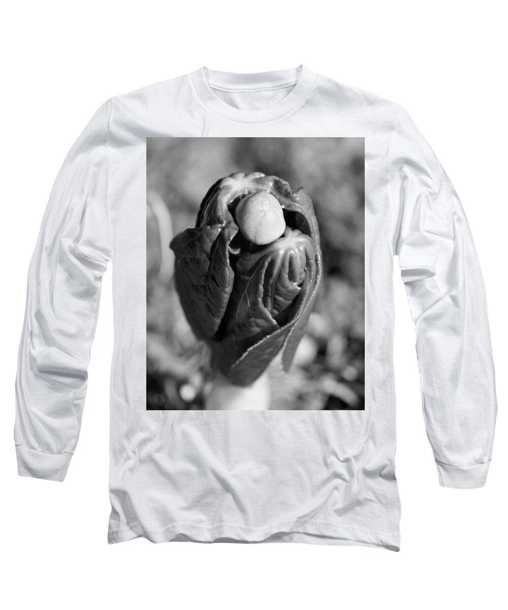 Black Long Sleeve T-Shirt featuring the photograph May Apple BW #488 by Raymond Magnani