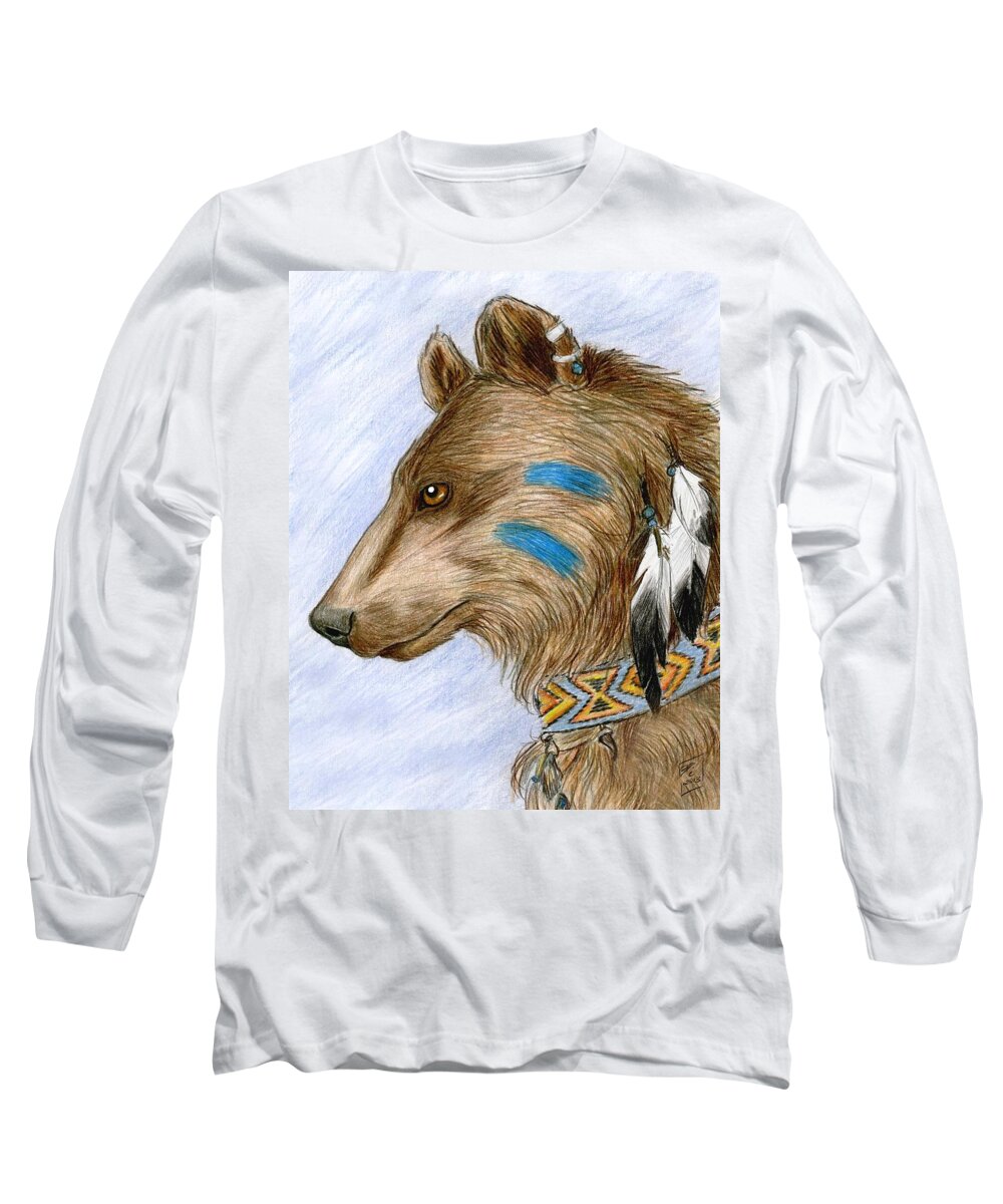 Native American Long Sleeve T-Shirt featuring the drawing Medicine Bear by Brandy Woods