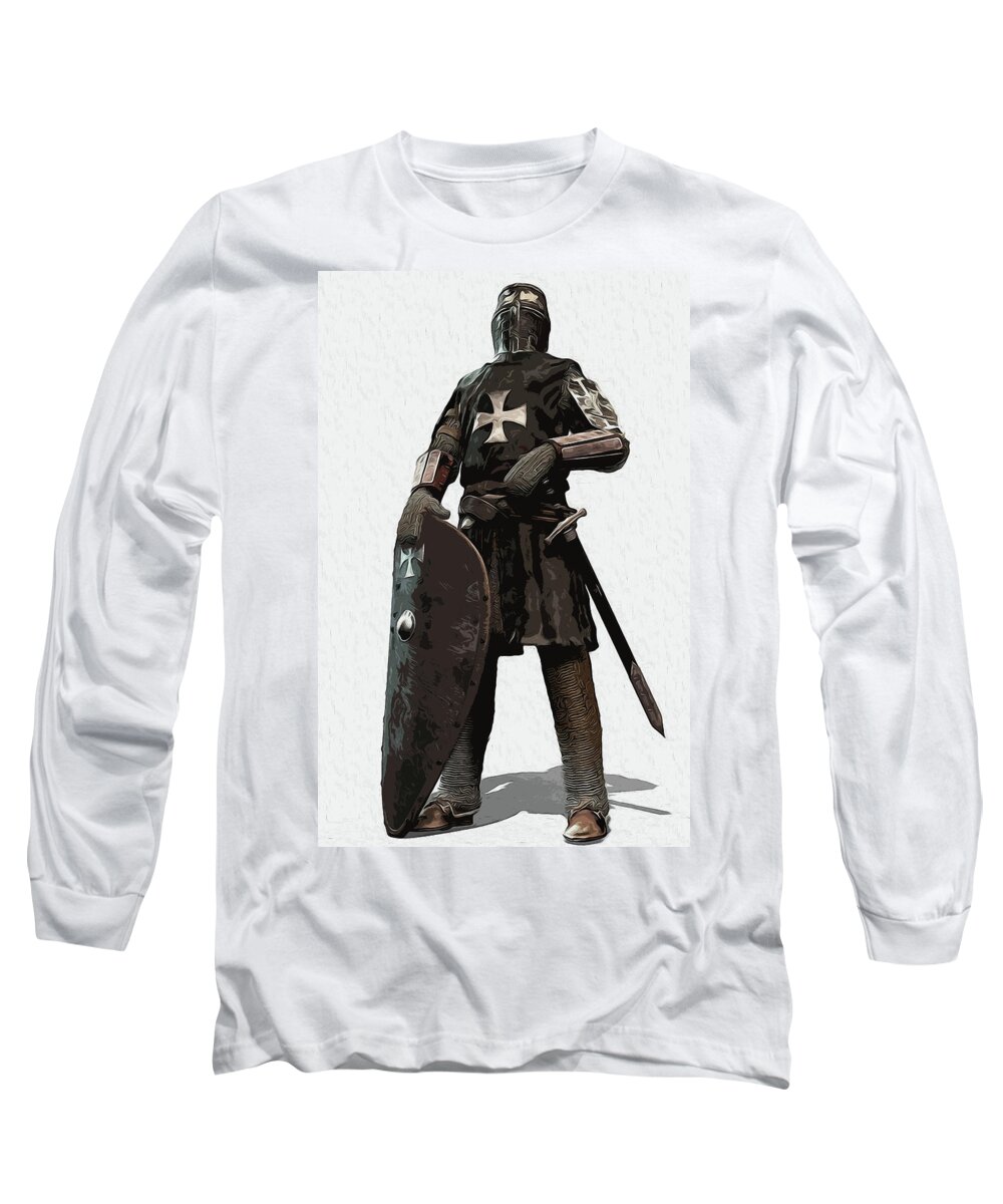 Medieval Infantry Long Sleeve T-Shirt featuring the painting Medieval Warrior - 06 by AM FineArtPrints