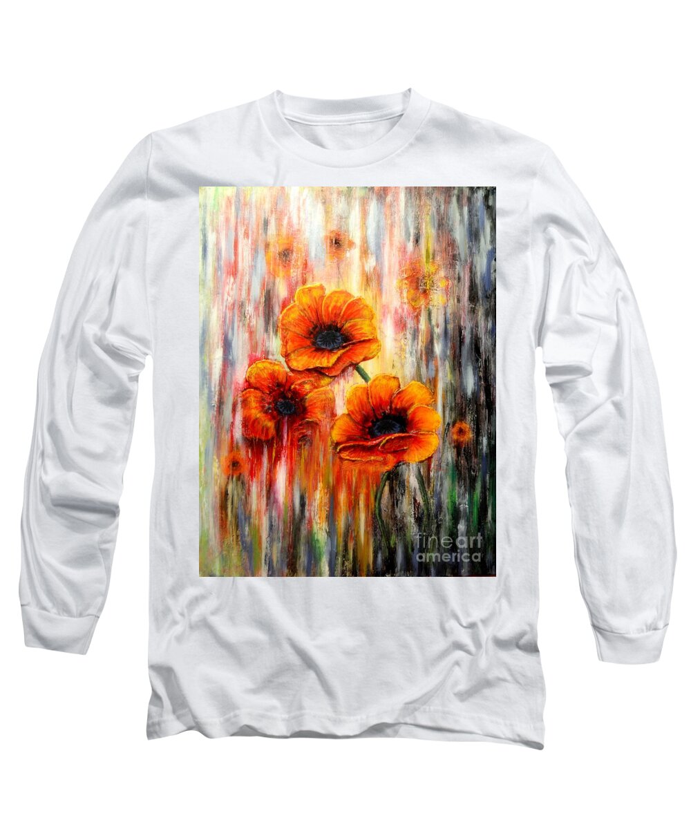 Abstract Long Sleeve T-Shirt featuring the painting Melting flowers by Greg Moores