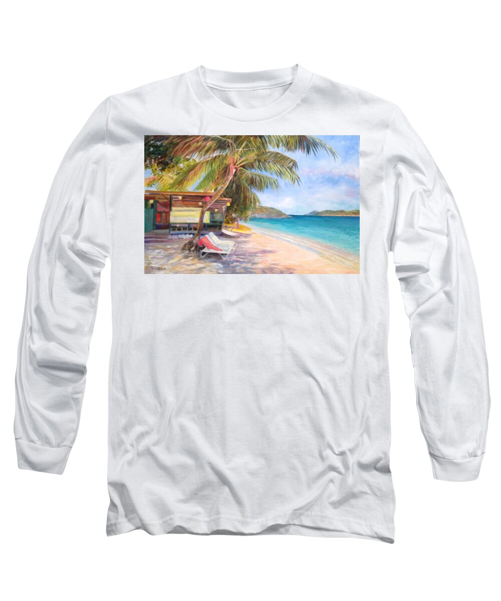 Landscape Long Sleeve T-Shirt featuring the painting Memories of Coki Beach by Nancy Isbell