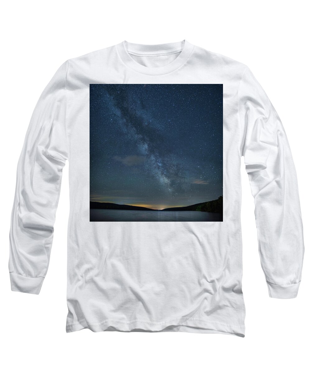 Hemlock Lake Long Sleeve T-Shirt featuring the photograph Milky Way over Hemlock Lake by Joe Granita