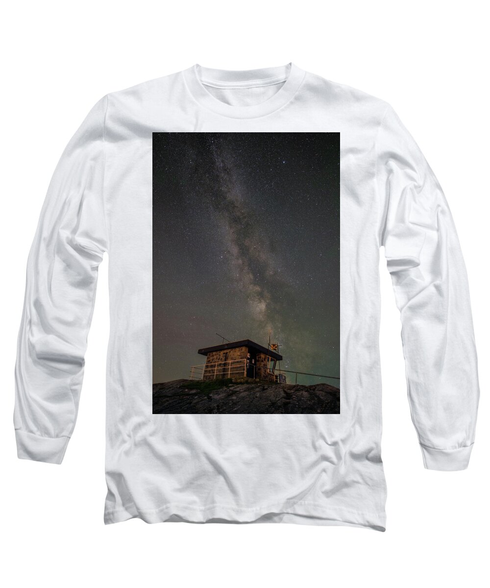 Anglesey Long Sleeve T-Shirt featuring the photograph Milky Way over Rhoscolyn NCI station. by Andy Astbury