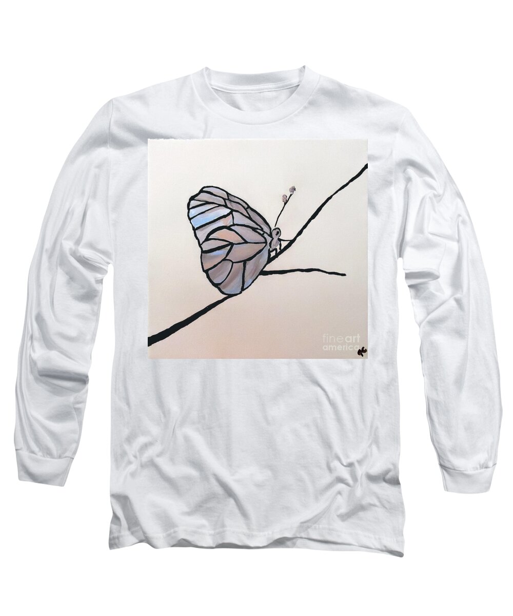 Butterfly Long Sleeve T-Shirt featuring the painting Modest Elegance by Jilian Cramb - AMothersFineArt