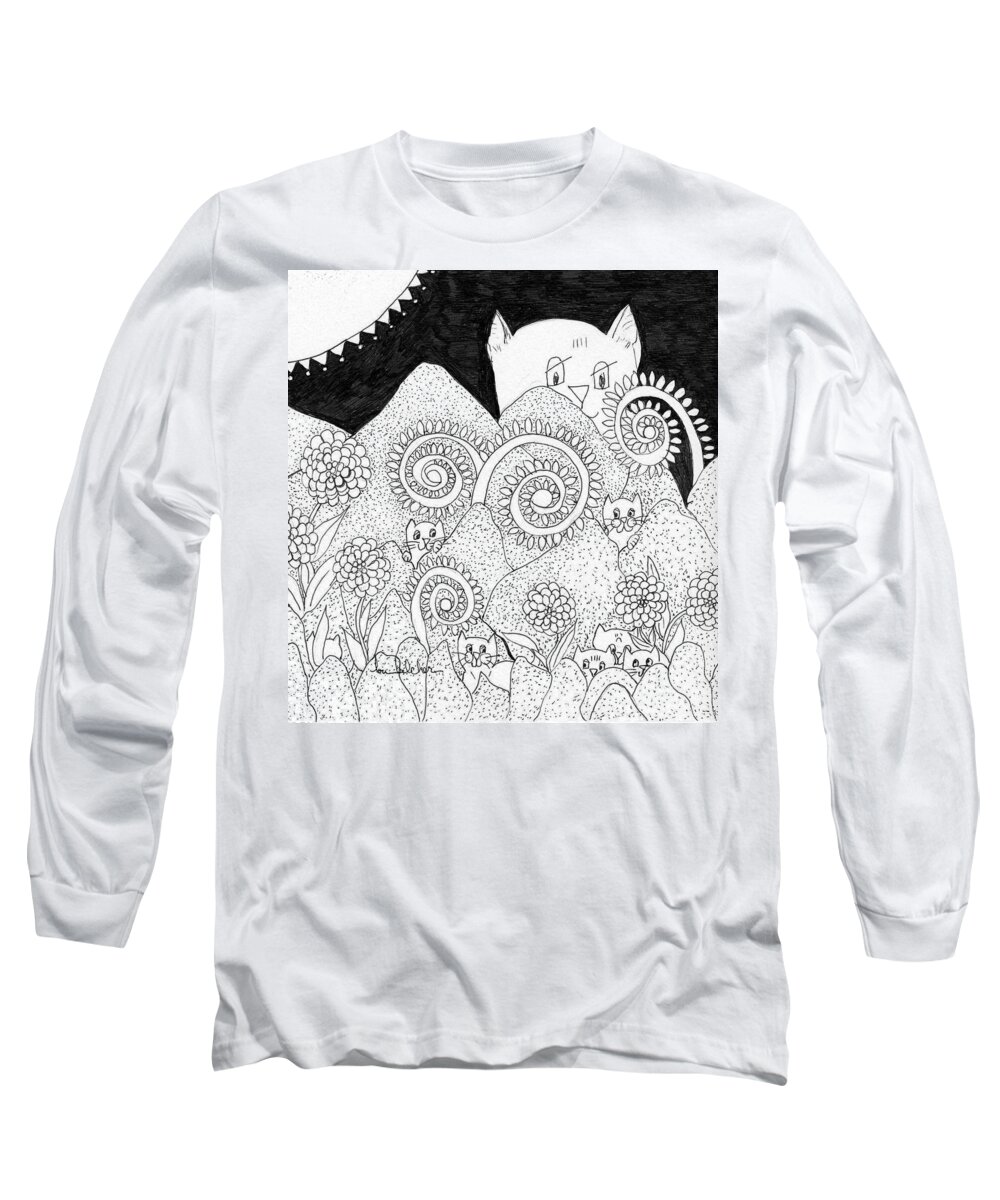 Cats Long Sleeve T-Shirt featuring the painting Mom Sees All by Lou Belcher