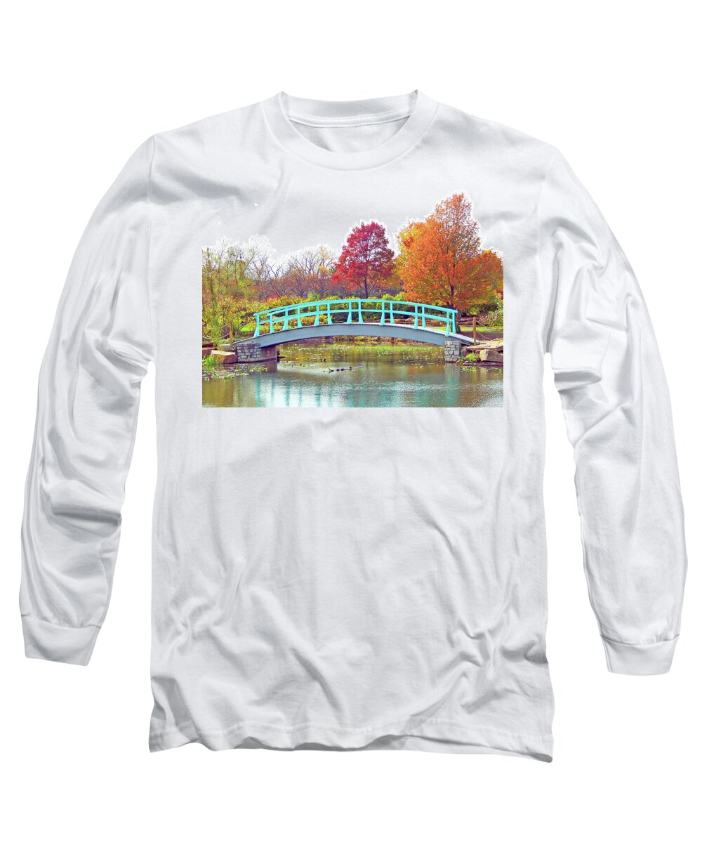 Monet Bridge In Autumn Long Sleeve T-Shirt featuring the photograph Monet Bridge by Ellen Henneke