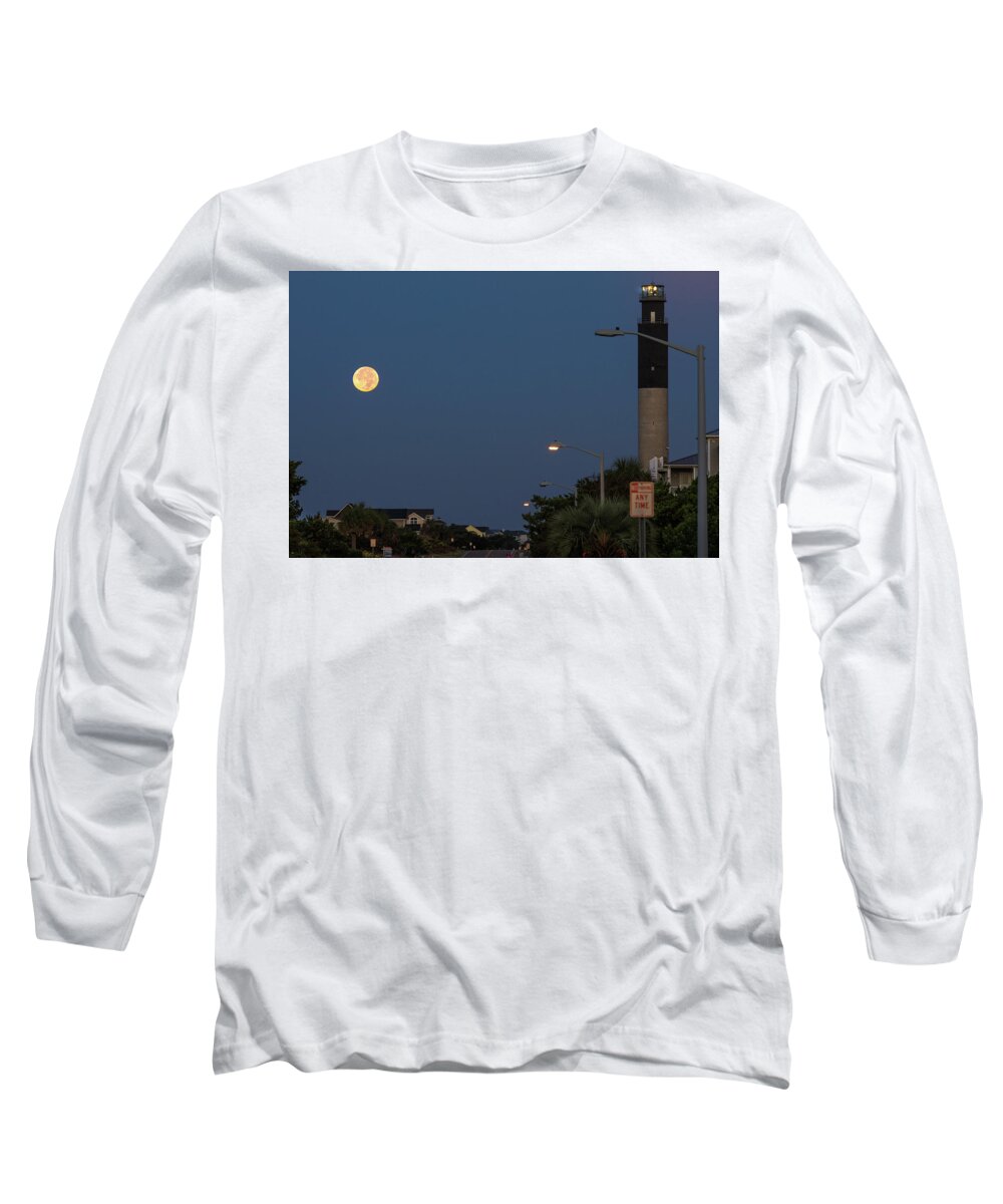Moon Long Sleeve T-Shirt featuring the photograph Moonlight Lighthouse by Nick Noble
