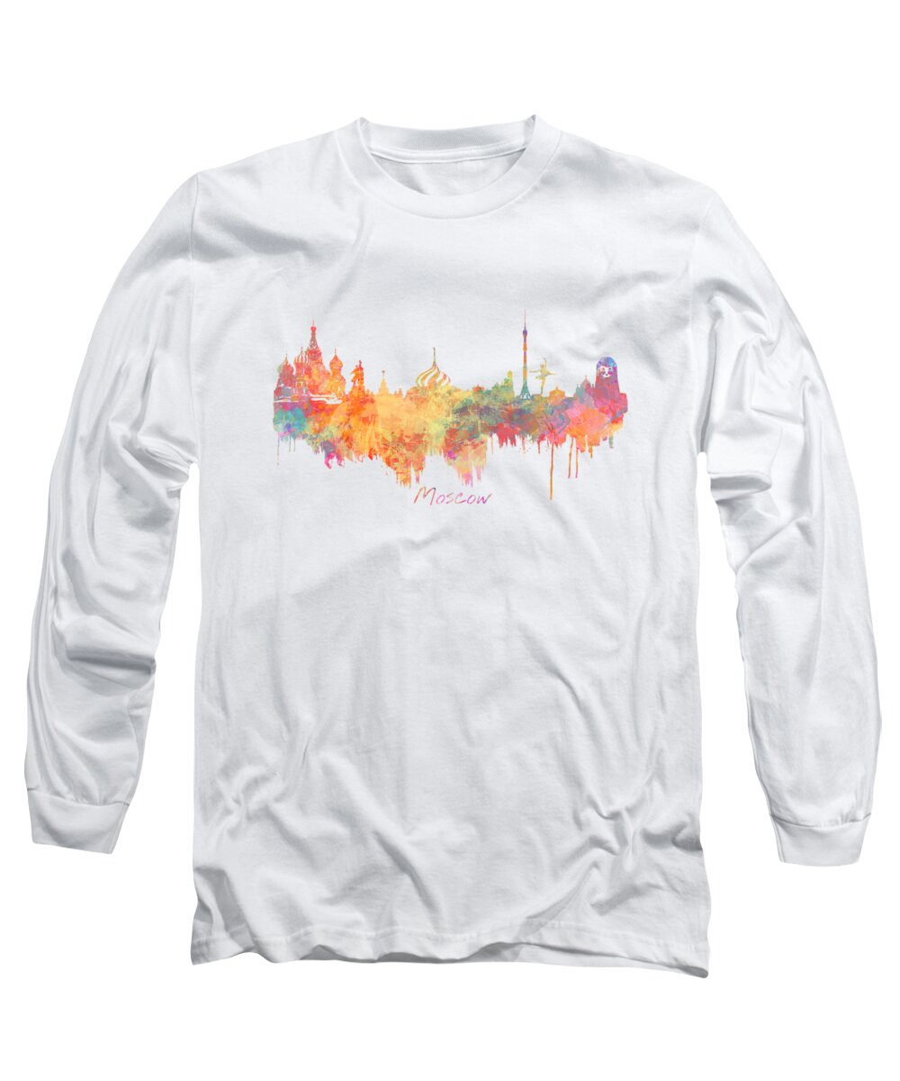 Moscow Skyline Long Sleeve T-Shirt featuring the digital art Moscow Russia skyline city by Justyna Jaszke JBJart