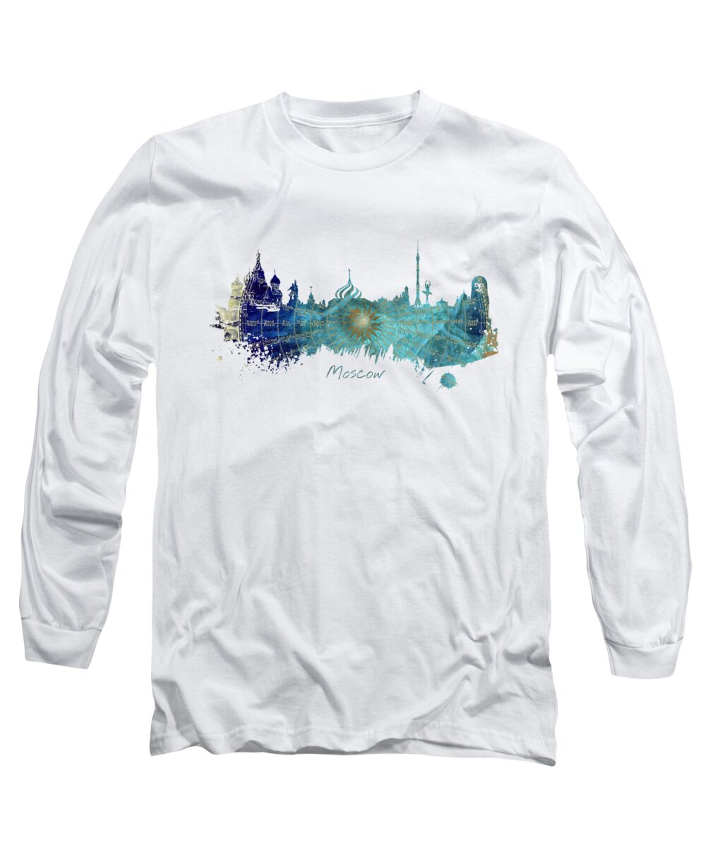 Moscow Skyline Long Sleeve T-Shirt featuring the digital art Moscow skyline wind rose by Justyna Jaszke JBJart