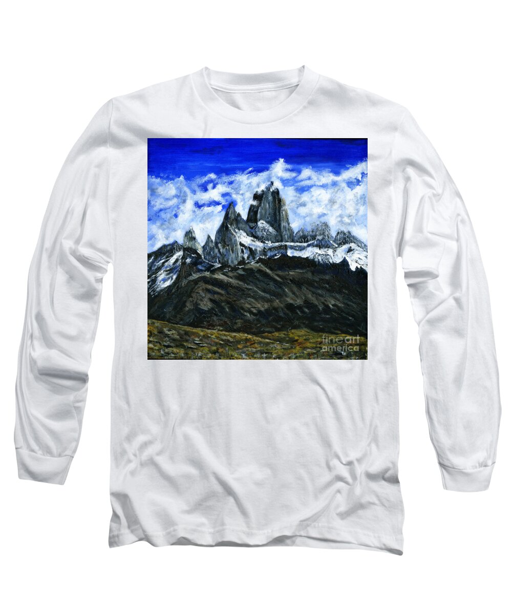 Acrylic Painting Long Sleeve T-Shirt featuring the painting Mount Fitz Roy Painting by Timothy Hacker